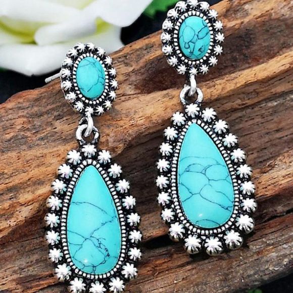 Boutique Jewelry - Bohemian Turquoise & Antique Look Silver Plated Tear Drop Earrings